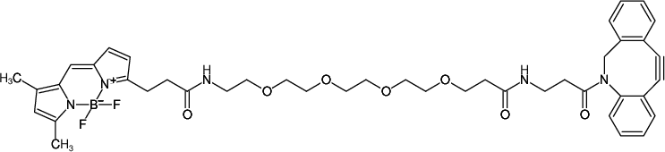 Structural formula of BDP-FL-PEG4-DBCO (also known as BODIPY® FL-PEG4-DBCO)