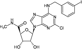 Structural formula of Chloro-IB-MECA (2-Chloro-N6-(3-iodobenzyl)-adenosine-5'-N-methyluronamide)