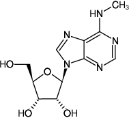 Structural formula of N6-Methyl-adenosine ((-)-6-(Methylamino)purine riboside)