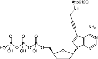 Structural formula of 7-Propargylamino-7-deaza-ddATP-ATTO-612Q (7-Deaza-7-propargylamino-2',3'-dideoxyadenosine-5'-triphosphate, labeled with ATTO 612Q, Triethylammonium salt)