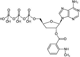 Structural formula of 2'-Mant-3'-dATP (2'-O-(N-Methyl-anthraniloyl)-3'-deoxyadenosine-5'-triphosphate, Triethylammonium salt)