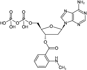 Structural formula of Mant-dADP (3'-O-(N-Methyl-anthraniloyl)-2'-deoxyadenosine-5'-diphosphate, Triethylammonium salt)