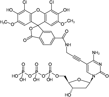 Structural formula of 5-Propargylamino-dCTP-6-JOE (5-Propargylamino-2'-deoxycytidine-5'-triphosphate, labeled with 6-JOE, Triethylammonium salt)