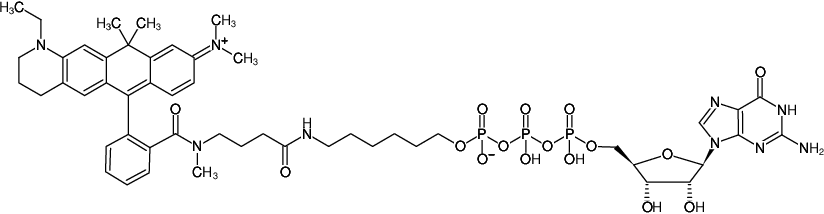 Structural formula of γ-(6-Aminohexyl)-GTP-ATTO-633 (γ-(6-Aminohexyl)-guanosine-5'-triphosphate, labeled with ATTO 633, Triethylammonium salt)