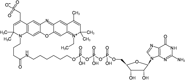 Structural formula of γ-(6-Aminohexyl)-GTP-ATTO-700 (γ-(6-Aminohexyl)-guanosine-5'-triphosphate, labeled with ATTO 700, Triethylammonium salt)