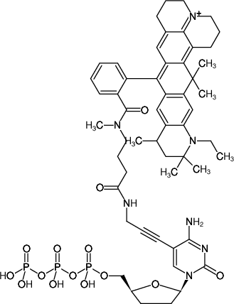 Structural formula of 5-Propargylamino-ddCTP-ATTO-647N (5-Propargylamino-2',3'-dideoxycytidine-5'-triphosphate, labeled with ATTO 647N, Triethylammonium salt)