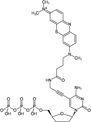 Structural formula of 5-Propargylamino-ddCTP-ATTO-MB2 (5-Propargylamino-2',3'-dideoxycytidine-5'-triphosphate, labeled with ATTO-MB2, Triethylammonium salt)