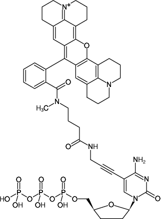 Structural formula of 5-Propargylamino-ddCTP-ATTO-Rho101 (5-Propargylamino-2',3'-dideoxycytidine-5'-triphosphate, labeled with ATTO Rho101, Triethylammonium salt)
