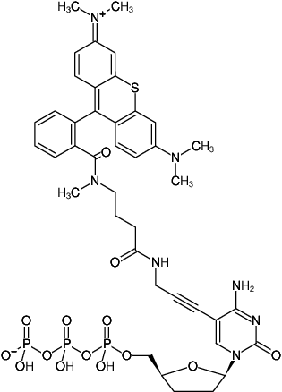 Structural formula of 5-Propargylamino-ddCTP-ATTO-Thio12 (5-Propargylamino-2',3'-dideoxycytidine-5'-triphosphate, labeled with ATTO Thio12, Triethylammonium salt)