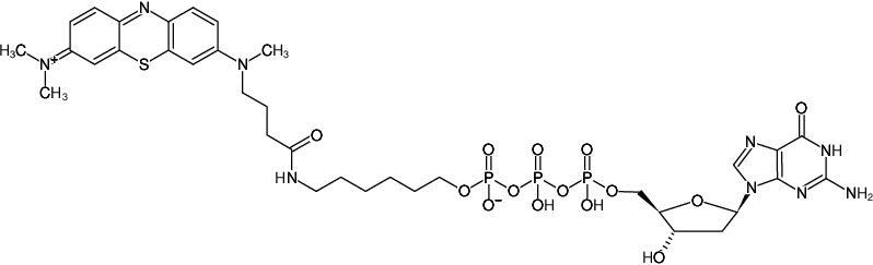 Structural formula of γ-(6-Aminohexyl)-dGTP-ATTO-MB2 (γ-(6-Aminohexyl)-2'-deoxyguanosine-5'-triphosphate, labeled with ATTO-MB2, Triethylammonium salt)